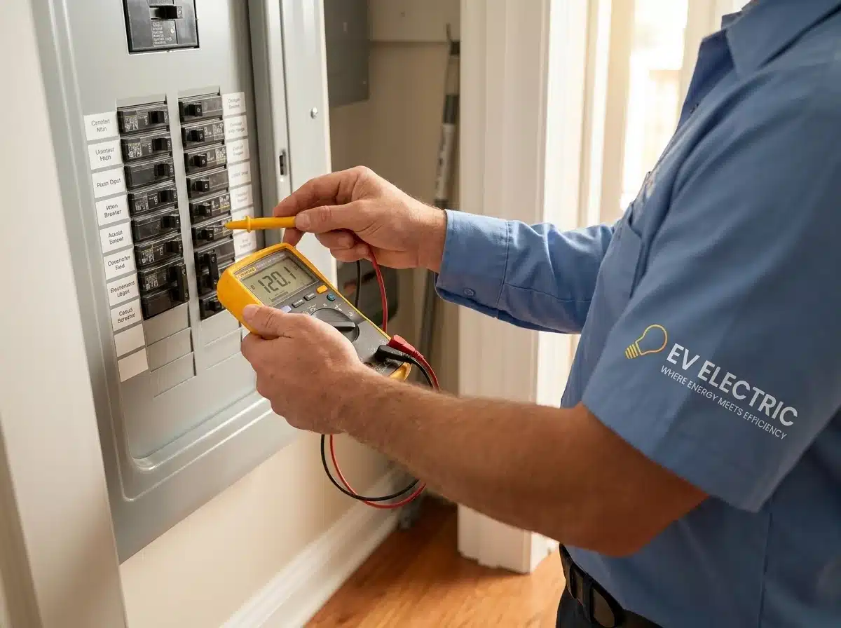 Ahmad Shaban, Master Electrician, performing troubleshooting in Oakton, VA